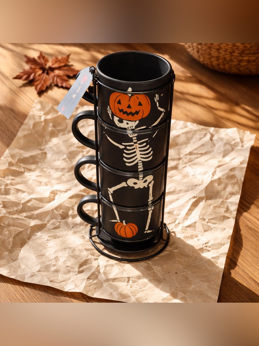 Skeleton and Pumpkin Stackable Mug Set